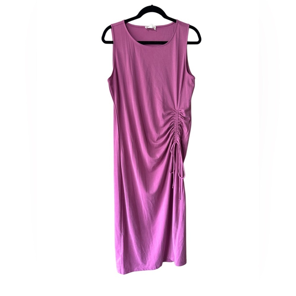 Lou & Grey Sleeveless Midi Dress in Magenta with Side Ruched Tie
